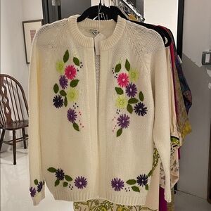 Floral Embroidered Cream Sweater